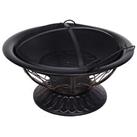 Outsunny 76cm Round Garden Firepit Patio Heater with Poker, Cover,Wood Log Grade