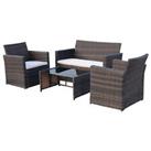 Outsunny 4pc Patio Garden Rattan Wicker Sofa 2-Seater Loveseat Chair Table Brown