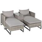 Outsunny 5pcs Patio Rattan Sofa Chaise Lounge Double Sofa Bed w/ Coffee Table