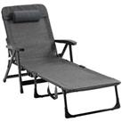 Outsunny Folding Chaise Lounge, Garden Lounger Headrest Cup Holder, Dark Grey