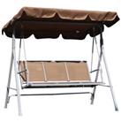 Outsunny Metal Swing Chair Garden Hammock 3 Seater Patio Bench w/ Canopy, Brown