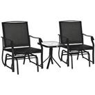 Outsunny 3 PCS Outdoor Sling Fabric Rocking Glider Chair w/ Table Set Black