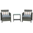 Outsunny 3 PC Outdoor Rattan Sofa Set w/ Chairs Coffee Table Cushion Grey