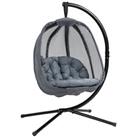 Outsunny Folding Hanging Egg Chair w/ Cushion and Stand for Indoor Outdoor Grey