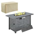 Outsunny Outdoor Gas Fire Pit Table Smokeless Firepit w/ Rain Cover, Lid, Grey