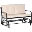 Outsunny Outdoor Double Rocking Chair Glider Loveseat with Cushion, Khaki