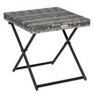 Outsunny Folding Square Rattan Coffee Table w/ Steel Frame Bistro Garden Grey