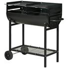 Outsunny Trolley Portable Outdoor Charcoal BBQ Grill Cart 2 Rolling Wheels Black