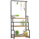 Outsunny 3 Tiered Plant Stand Rack with Hanging Hooks for Indoor Outdoor