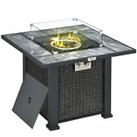 Outsunny Gas Fire Pit Table w/ Rain Cover, Windscreen & Glass Stone, 50,000 BTU