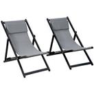 Outsunny 2Pcs Texteline Chaise Lounge Recliner Chair Adjust Lounger Patio Grey