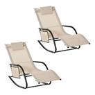 Outsunny 2 PCs Outdoor Rocking Chair w/ Breathable Mesh & Headrest, Cream White