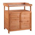 Outsunny 2 In 1 Potting Bench Table w/ Storage Cabinet and Galvanized Table Top