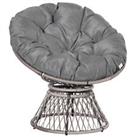 Outsunny 360 Swivel Rattan Papasan Moon Bowl Chair Round Outdoor w/ Padded-Grey