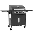 Outsunny 4 Burner Gas Grill Portable BBQ Trolley w/ 4 Wheels and Side Shelves