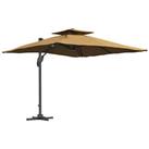 Outsunny 3(m)Garden Parasol Patio Umbrella w/ Hydraulic Mechanism Dual Top Khaki