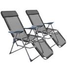 Outsunny Reclining Garden Chairs Set of 2 w/ 5-level Adjustable Backrest, Black