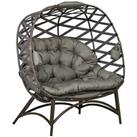 Outsunny 2 Seater Egg Chair Outdoor with Cushion, Cup Pockets - Sand Brown