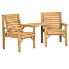 Outsunny Wooden Garden Love Seat w/ Coffee Table Umbrella Hole Partner Bench