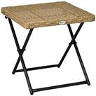 Outsunny Folding Square Rattan Coffee Table, Steel Frame Bistro Garden Natural
