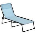 Outsunny Folding Beach Chair Chaise Lounge 4 Adjustable Positions, Baby Blue