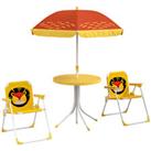 Outsunny Kids Bistro Table and Chair Set w/ Lion Theme, Adjustable Parasol