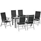 Outsunny 7 Piece Garden Dining Set, Outdoor Table and 6 Chair, Aluminium, Black