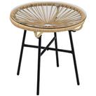 Outsunny Rattan Side Table w/ Round PE Rattan and Tempered Glass Table Top