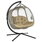Outsunny Double Hanging Egg Chair 2 Seaters Swing Hammock w/ Cushion, Brown