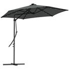 Outsunny 3(m) Cantilever Garden Parasol Umbrella W/ Solar LED and Cover, Grey