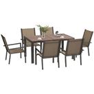 Outsunny 7 PCs Garden Dining Set, Wood-plastic Composite Table & 6 Chairs, Khaki