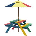 Outsunny Kids Table and Chair Set w/ Removable Parasol, for Ages 3-6 Years