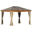 Outsunny Hardtop Gazebo Polycarbonate Canopy with Nettings and Sidewalls Khaki