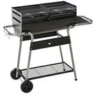 Outsunny Charcoal BBQ Grill with Double Grill, Table, Storage Shelf and Wheels