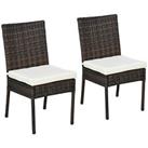 Outsunny 2 PCs Rattan Garden Chairs with Cushion, Wicker Dining Chairs, Brown