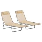 Outsunny 2 Pieces Sun Loungers Foldable Reclining Chair with Headrest Brown