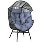 Outsunny Rattan Leisure Chair w/ Cushion, Garden Egg Chair with Headrest, Grey