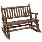 Outsunny Fir Wood Rocking Bench Wooden Patio 2-Person Outdoor Rocker Brown Used