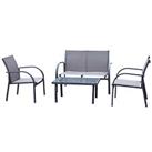 Outsunny 4pcs Patio Furniture Set Garden Sofa Glass Top Coffee Table Grey