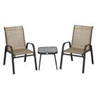 Outsunny 3PCs Bistro Set with Breathable Mesh Fabric Stackable Chairs Brown