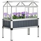 Outsunny Steel Raised Beds for Garden with Mini Greenhouse and Openable Windows