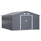 Outsunny 13 x 11ft Garden Shed Storage with Foundation Kit and Vents, Grey