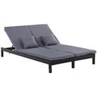 Outsunny 2 Person Rattan Lounger Adjustable Double Chaise Chair w/ Cushion Black