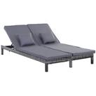 Outsunny 2 Person Rattan Lounger Adjustable Double Chaise Chair w/ Cushion Grey