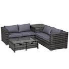 Outsunny 4Pcs Patio Rattan Sofa Garden Furniture Set Table w/ Cushions Grey