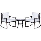 Outsunny 3 Pieces Rocking Chair Bistro Set Furniture Rattan Wicker Brown