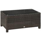 Outsunny Garden Rattan Side Table,Wicker Coffee Desk, Glass Top, Mixed Brown