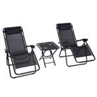 Outsunny 3PC Zero Gravity Chairs Sun Lounger Table Set w/ Cup Holders, Black