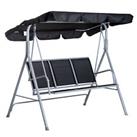 Outsunny Metal Swing Chair Garden Hammock 3 Seater Patio Bench w/ Canopy, Black