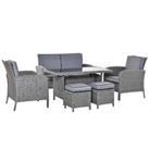 Outsunny 6 PCS All Weather PE Rattan Dining Table Sofa Furniture Set w/ Cushions